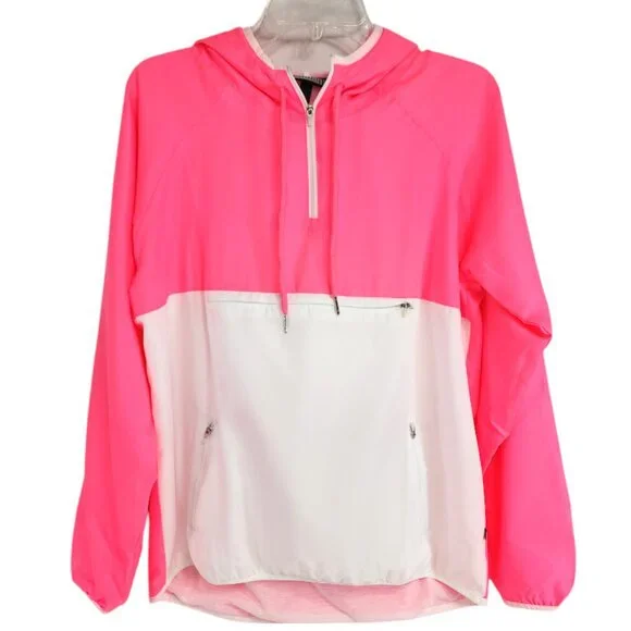 PENNANT-Woman's Sportswear-Jacket-SIZE SMALL-Quarter Zip-Hoodie-Pink-White-NWT - Picture 2 of 14